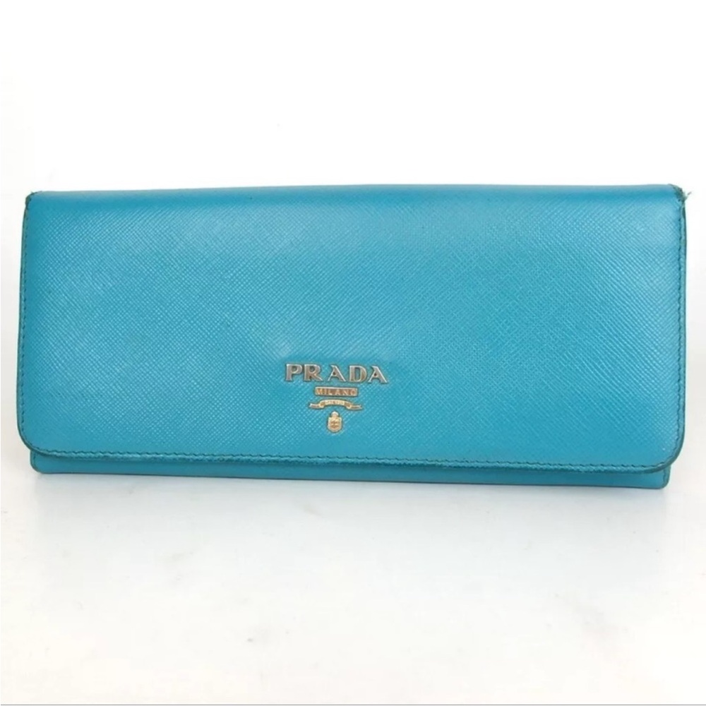 Prada Safiano Teal Blue Long wallet